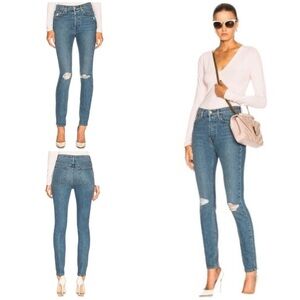 RE/DONE Originals High Rise Distressed Button Fly Sunline Skinny Jeans 27​​